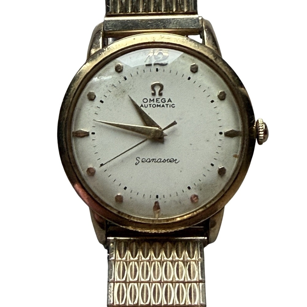 Vintage RUNS OMEGA Automatic Seamaster Watch 10K Plated TOPS + FNDS 14K filled